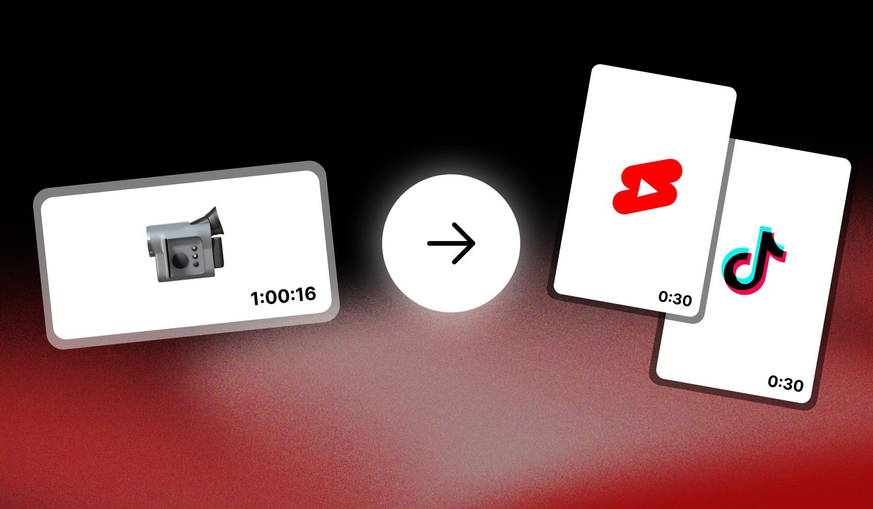 Official composition: a long recording turned into clips. The displayed durations are illustrative, not plan limits.