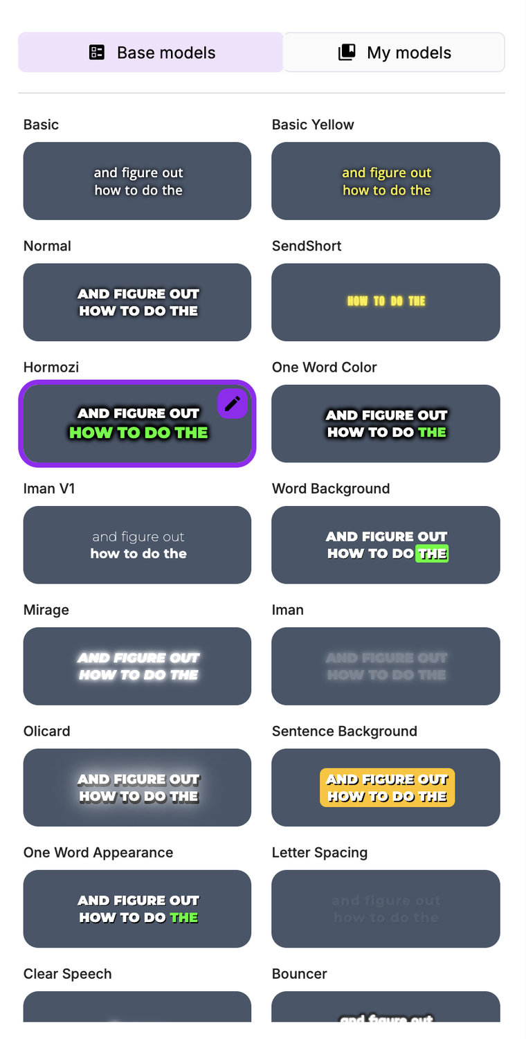Official examples of caption styles. The image does not establish which options are included in each plan.