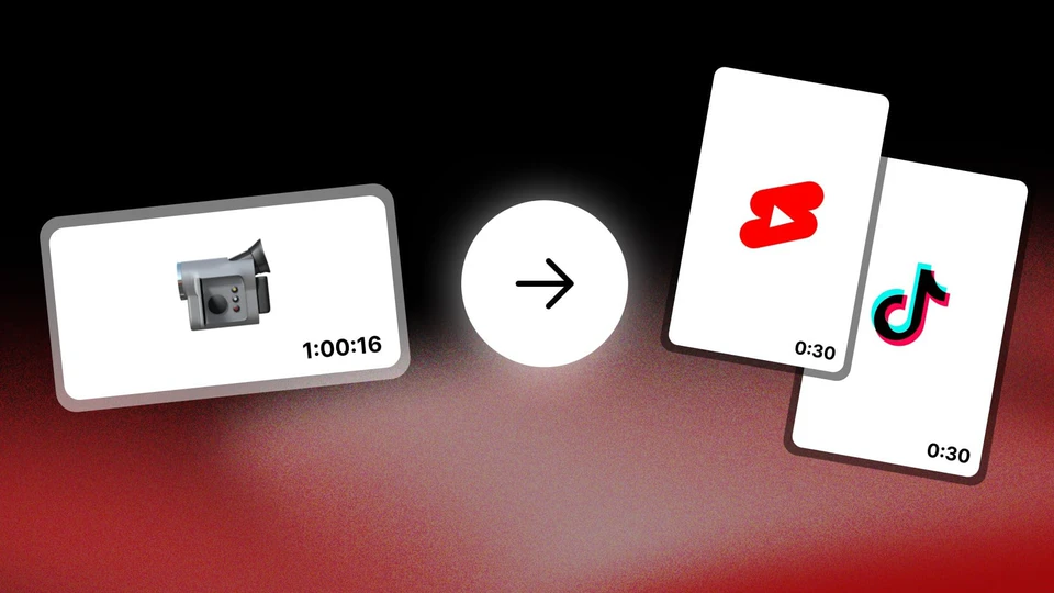 Official SendShort graphic showing a long video converted into two vertical clips for Shorts and TikTok.
