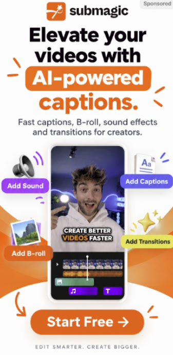 Submagic — AI captions, B-roll and smart edits for your short-form videos.